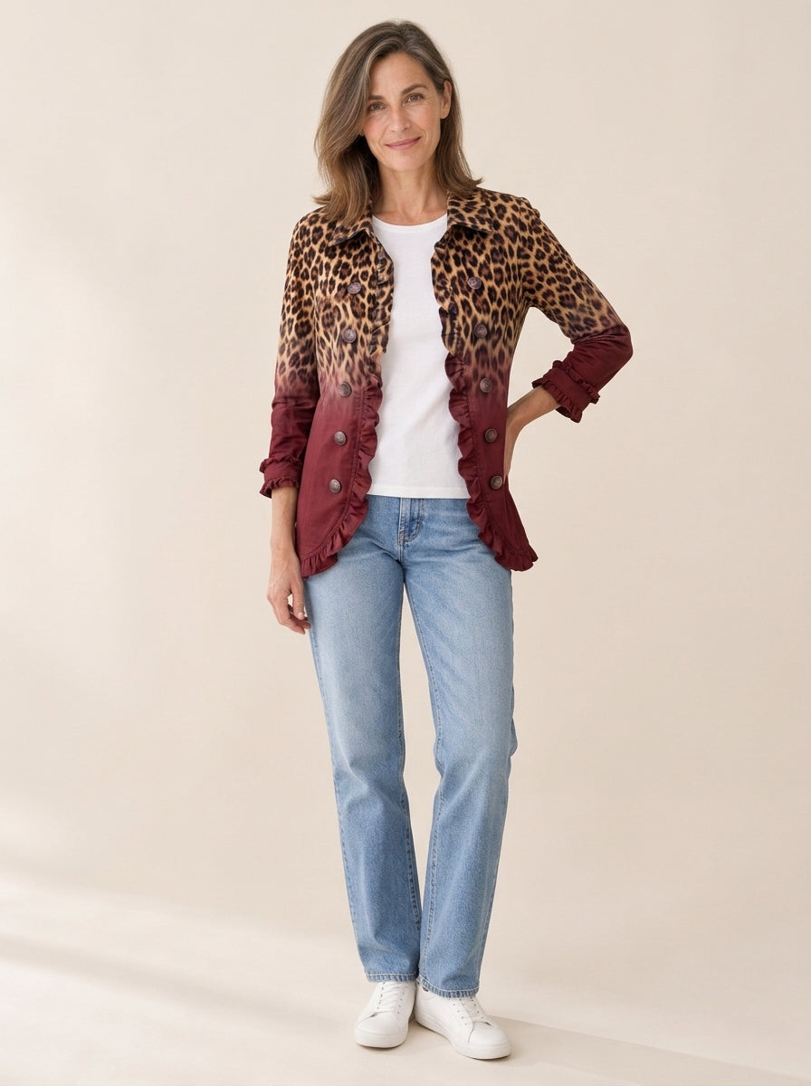 Elspeth | Veste blazer à volants motif léopard dégradé