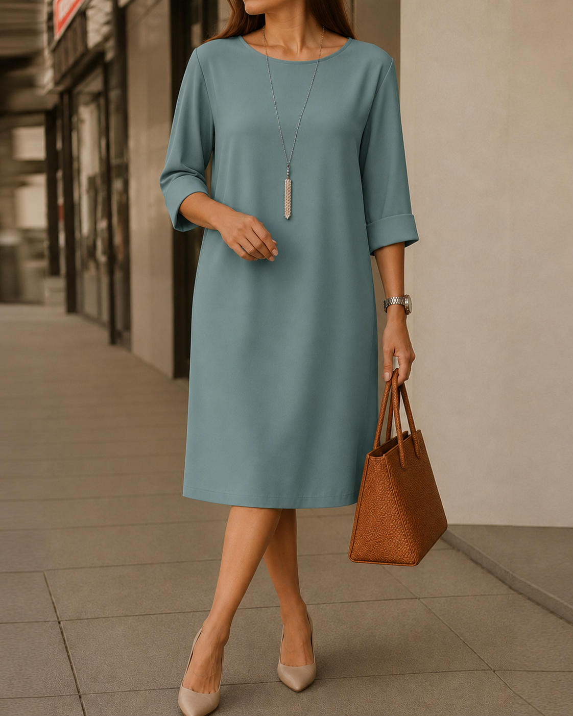 Alice| Robe midi fluide à manches 3/4 et poches
