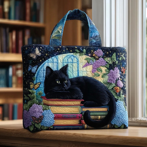 Coralie | Sac artisanal Chat noir sur des livres