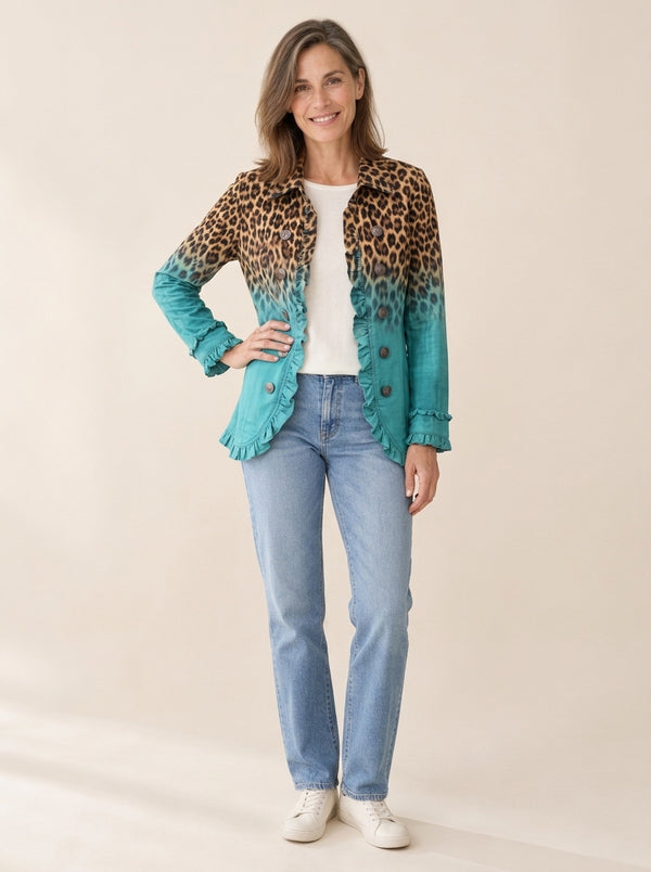 Elspeth | Veste blazer à volants motif léopard dégradé