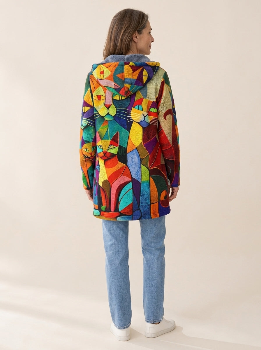Lilou | Veste à capuche doublée Chats en mosaïque