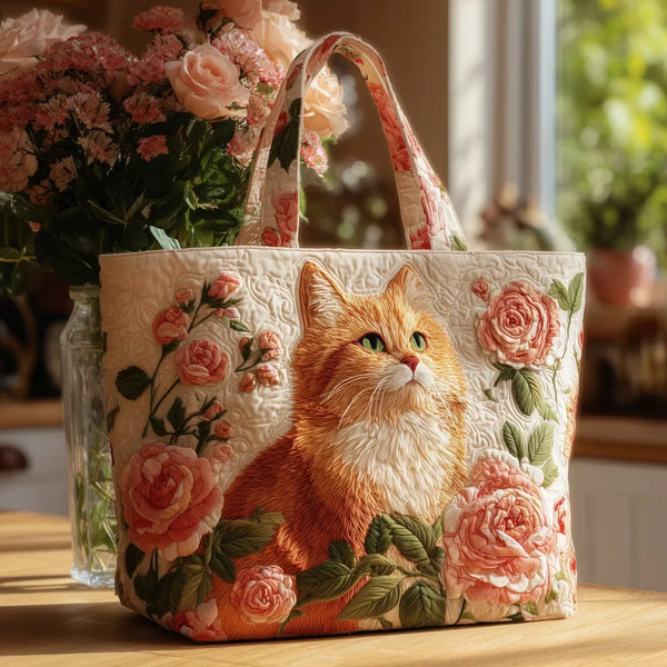 Anaïs | Sac artisanal Chat roux avec des roses