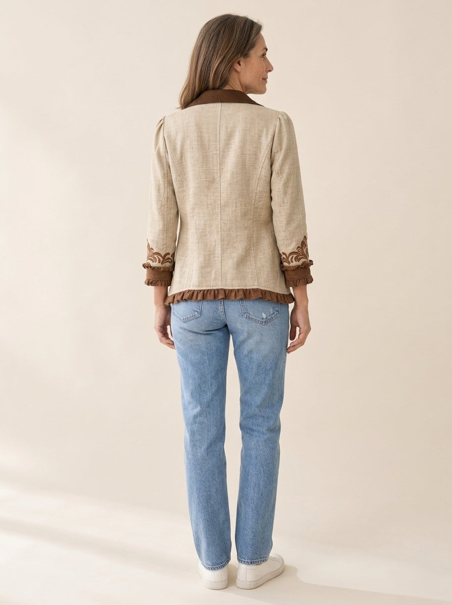 Dawncroft | Veste fleurie bohème vintage à volants