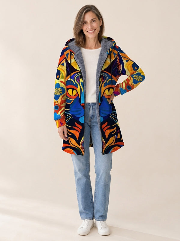 Clara | Veste à capuche doublée Chat cubiste coloré