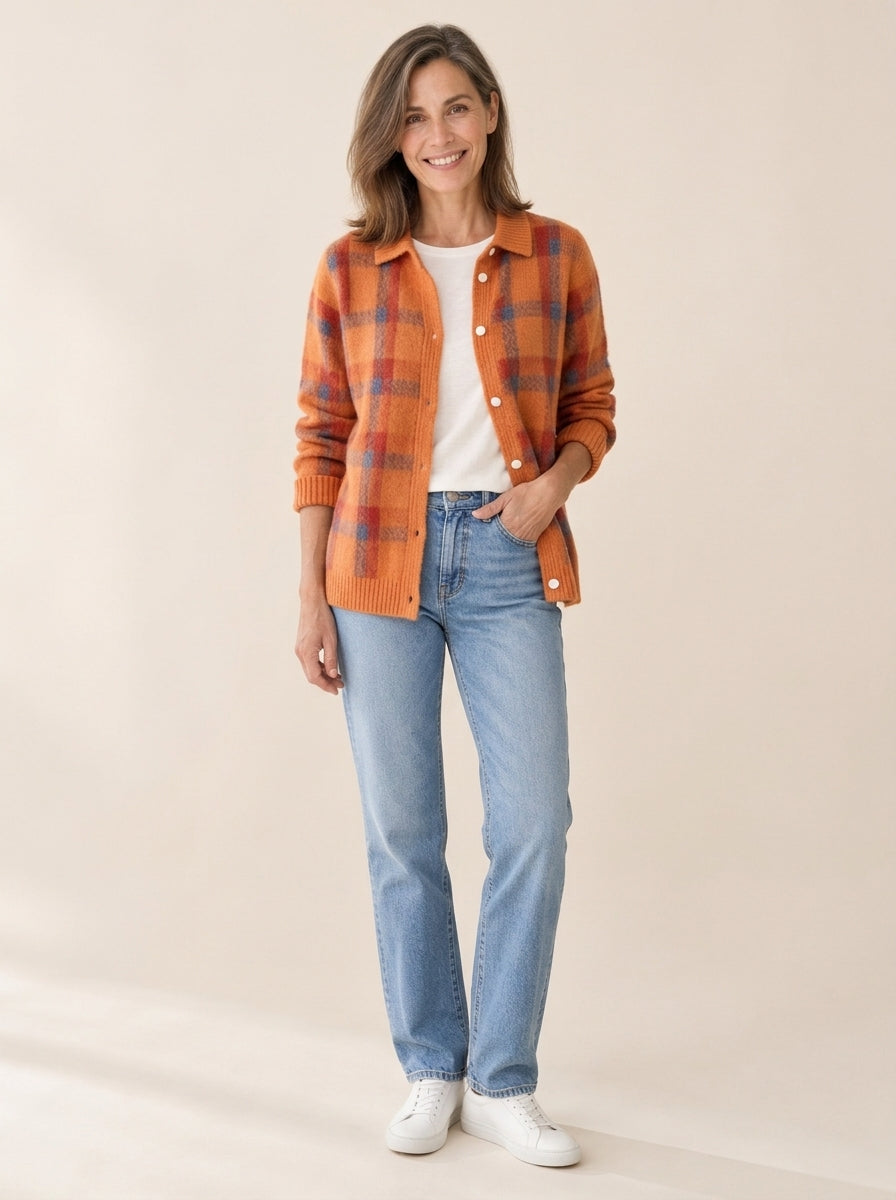 Megan | Cardigan en maille à carreaux boutonné