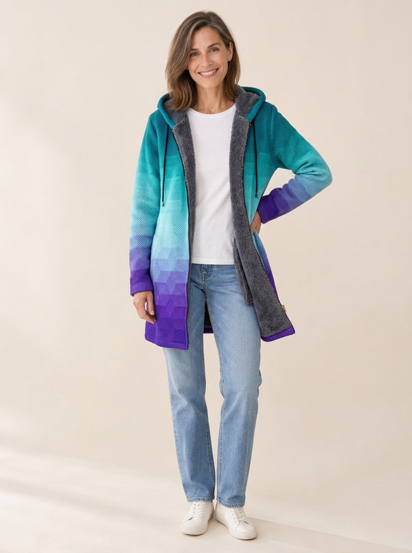 Eugénie | Veste à capuche doublée Dégradé lagon