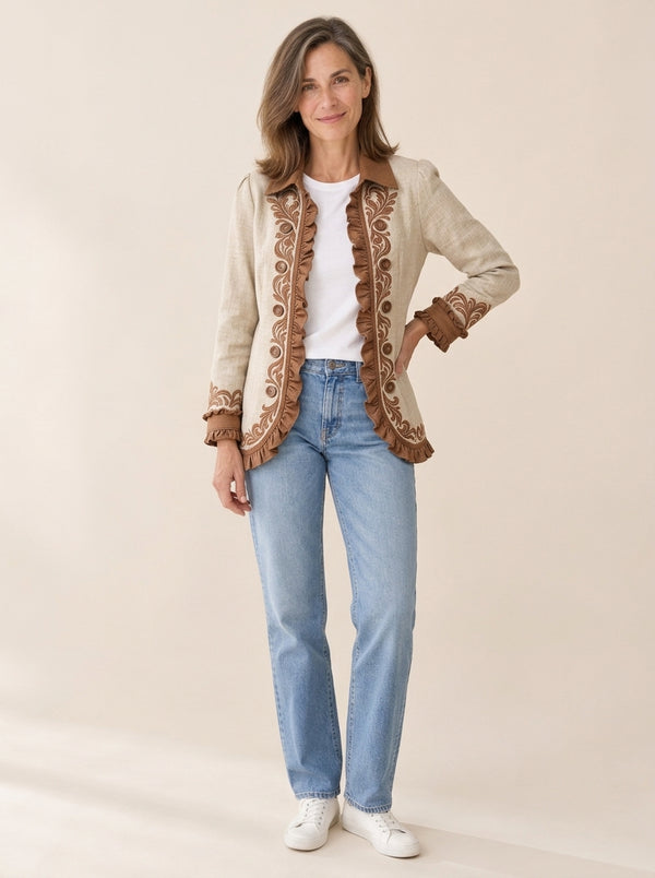 Dawncroft | Veste fleurie bohème vintage à volants