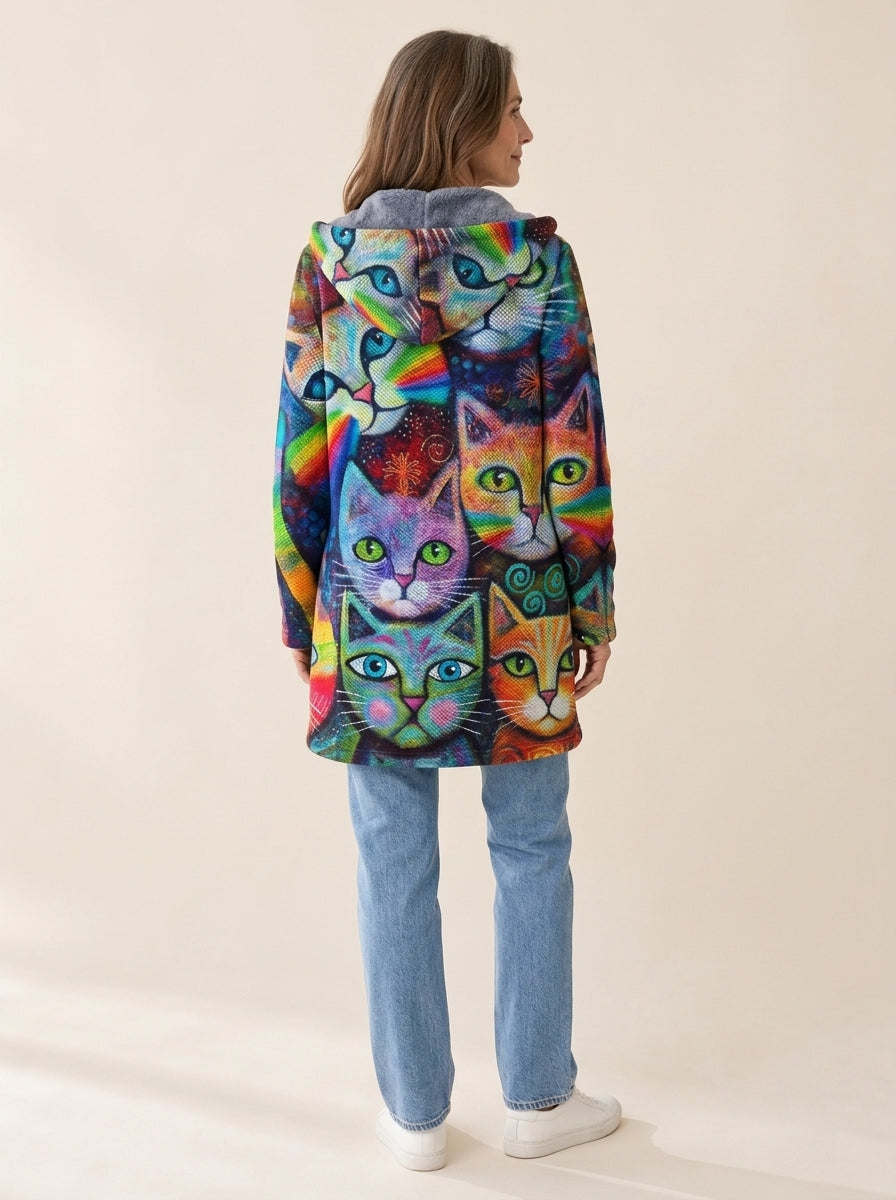Flavie | Veste à capuche doublée Chats arc en ciel
