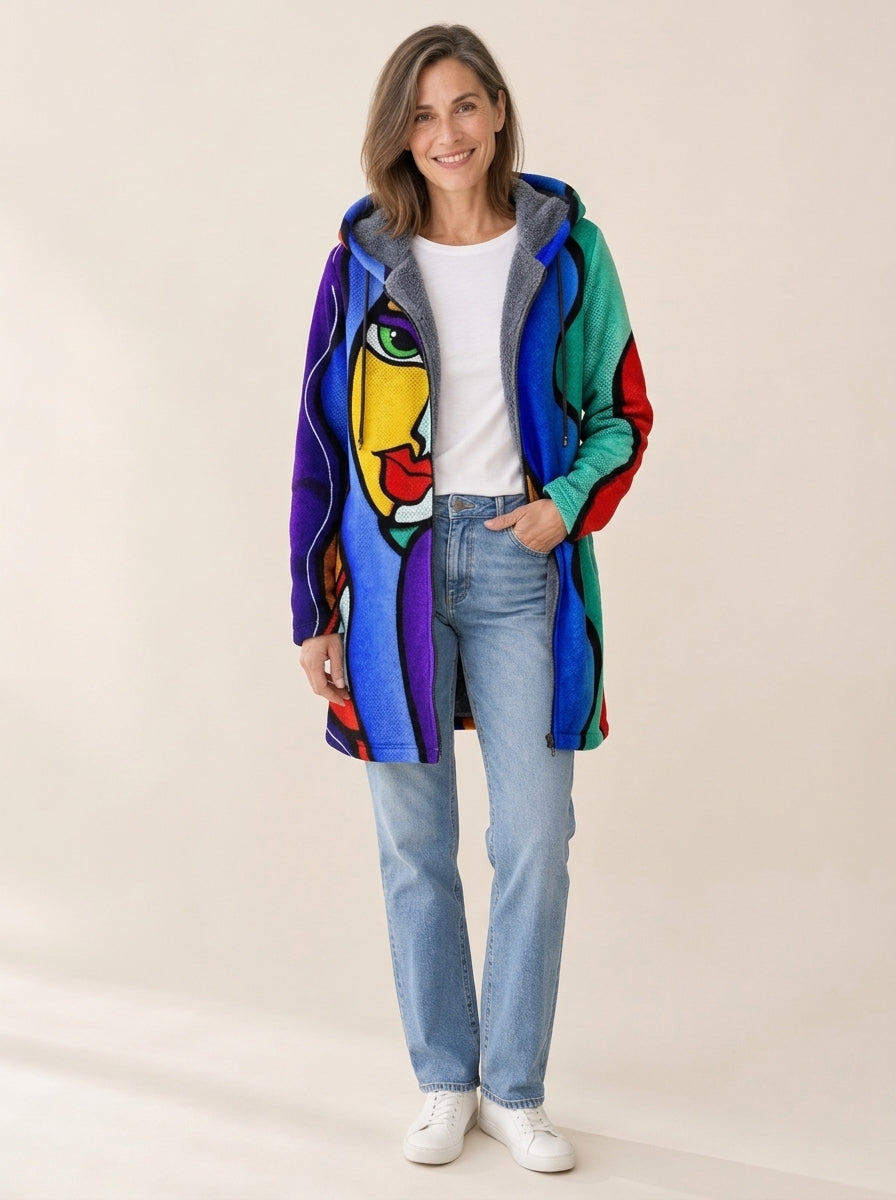 Joséphine | Veste à capuche doublée Portrait pop art bleu