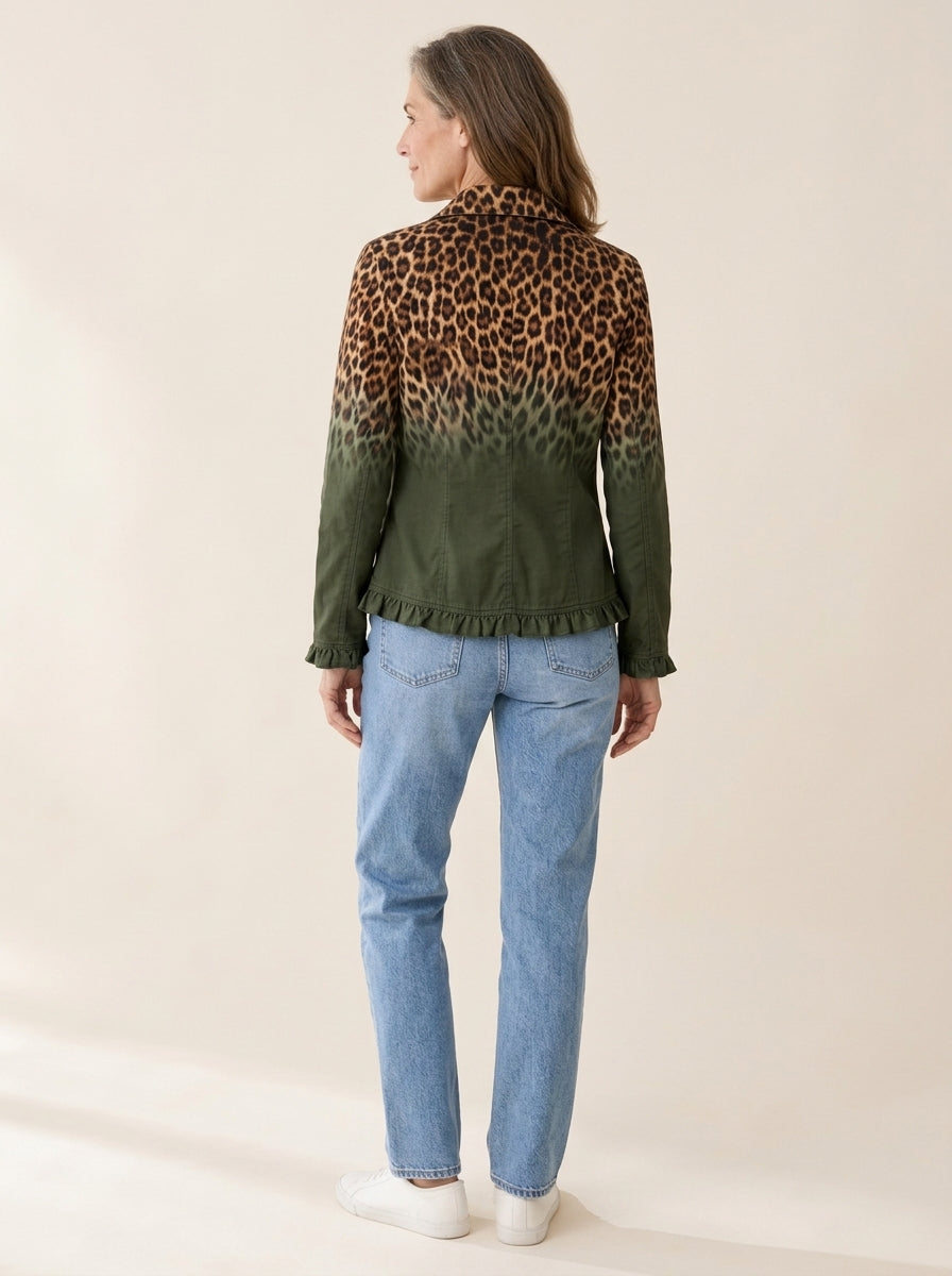 Elspeth | Veste blazer à volants motif léopard dégradé