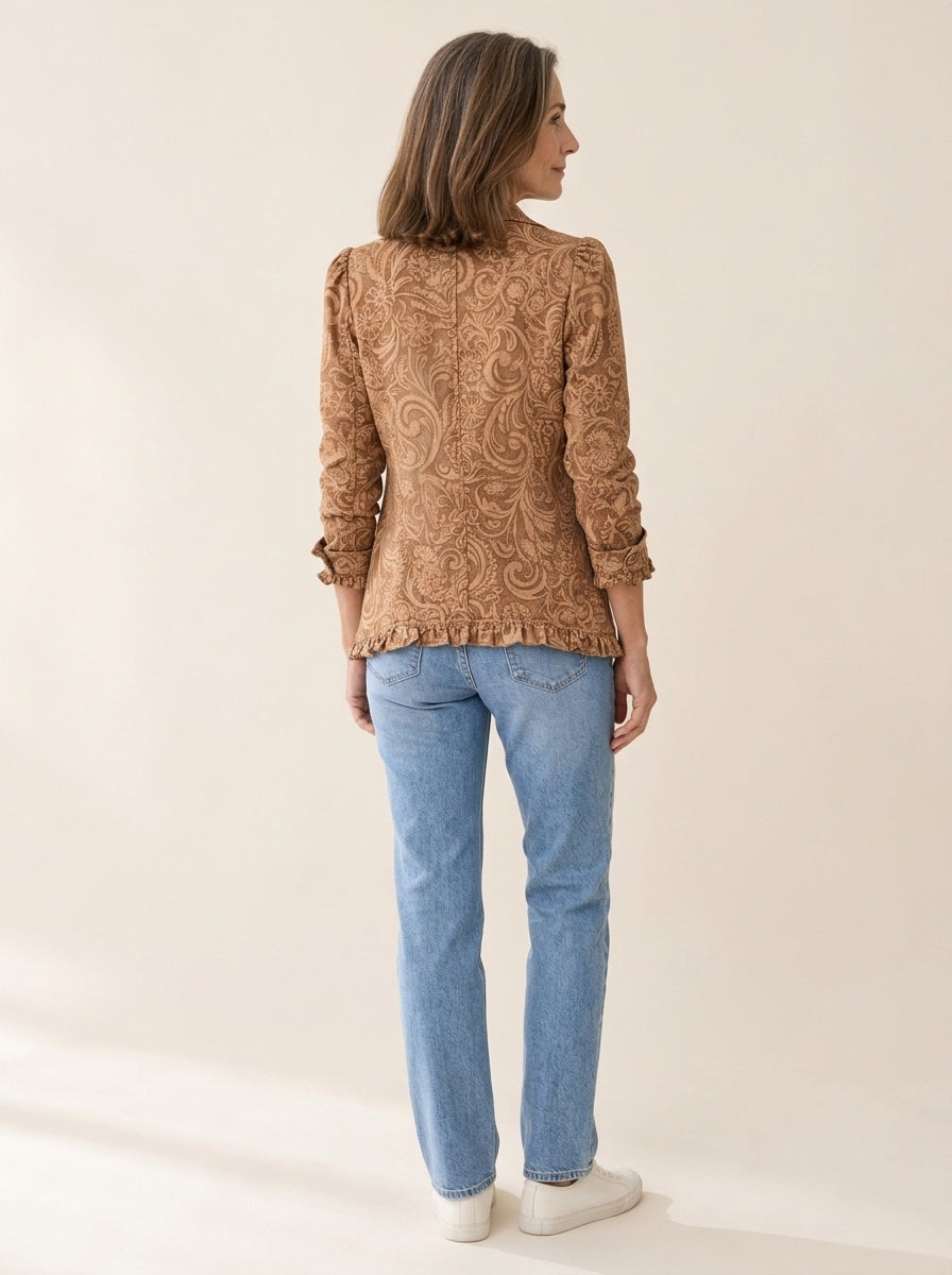 Vyclara | Veste bohème vintage à imprimé floral et volants