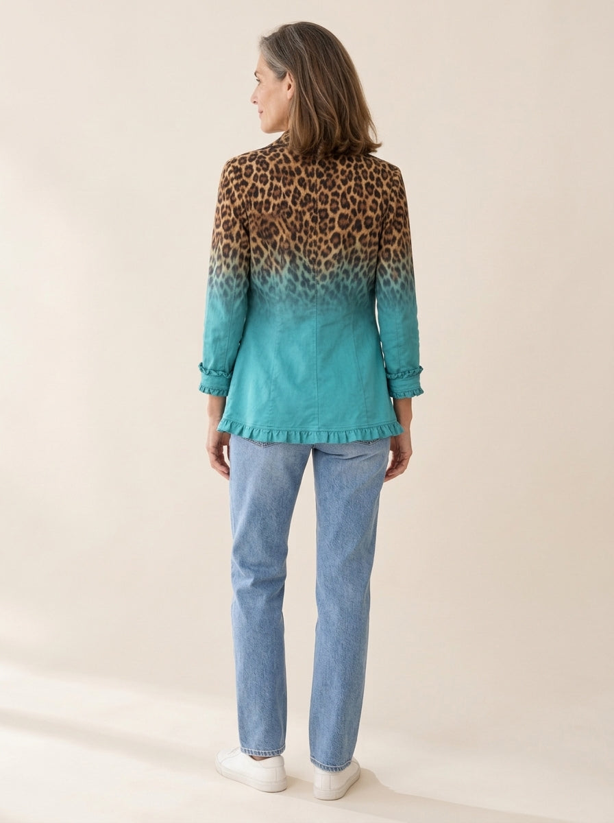 Elspeth | Veste blazer à volants motif léopard dégradé