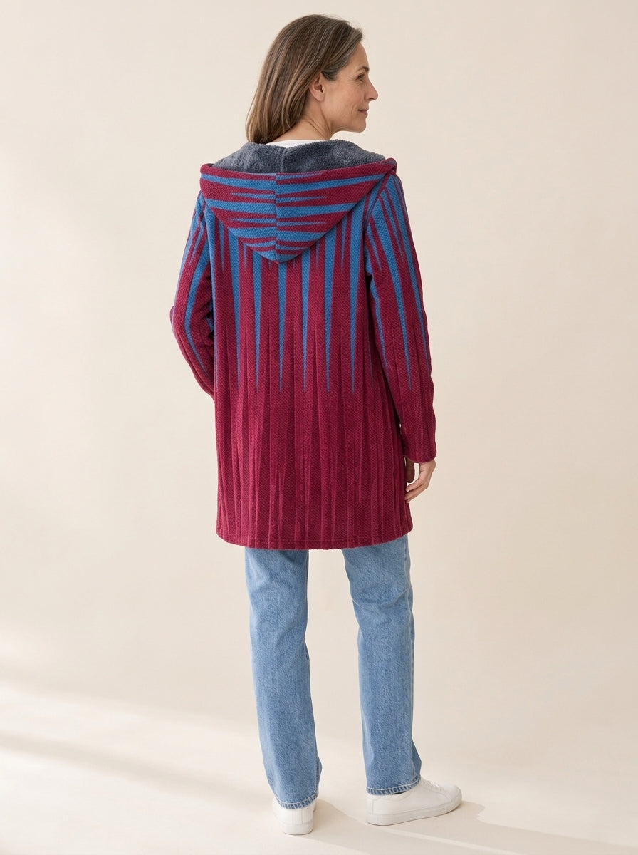 Éléonore | Veste à capuche doublée Rayures bordeaux