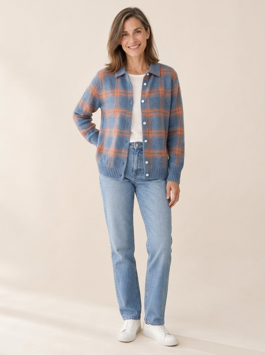 Zafira | Cardigan bleu chaud à carreaux