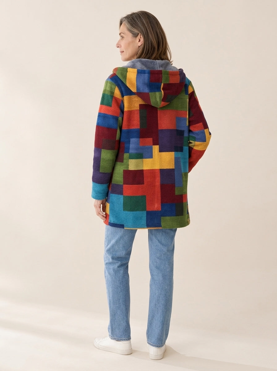 Léa | Veste à capuche doublée Damier multicolore