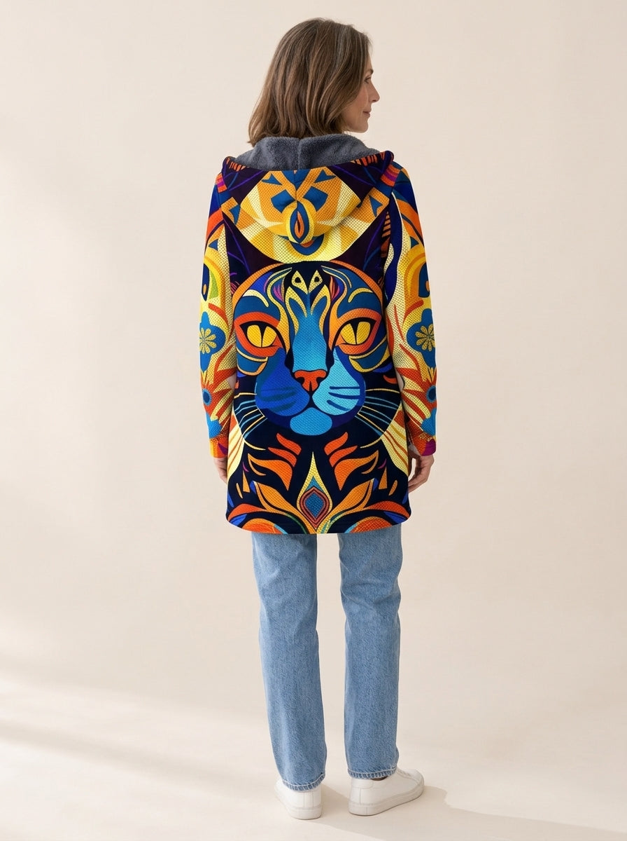 Clara | Veste à capuche doublée Chat cubiste coloré
