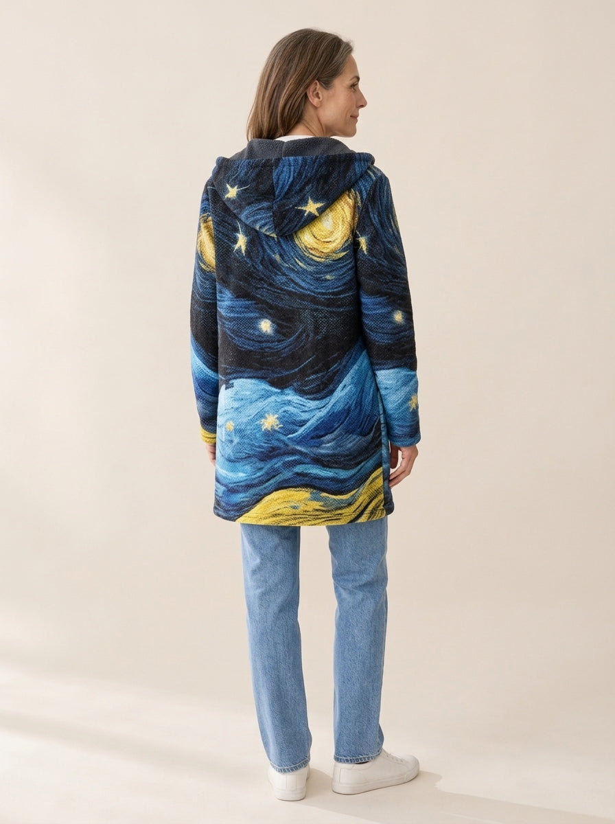 Faustine | Veste à capuche doublée Nuit étoilée bleue