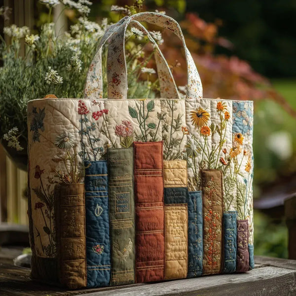 Jacqueline | Sac matelassé artisanal Livres et fleurs