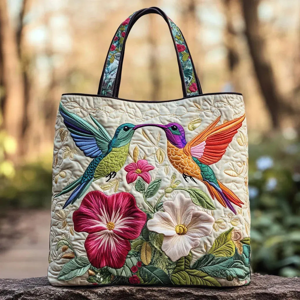 Carla | Sac matelassé Colibri et fleurs blanches