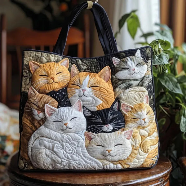 Brune | Sac matelassé artisanal Chatons endormis