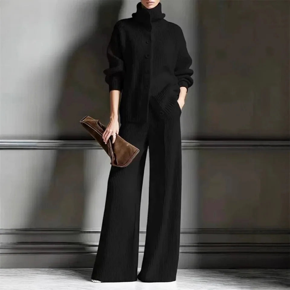 Ensemble 2 pièces en maille : pull col roulé + pantalon