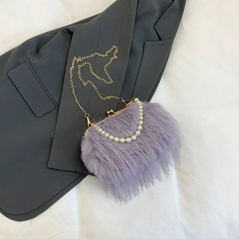 Lilou | Sac Crossbody Fausse Fourrure Poignée Perlée