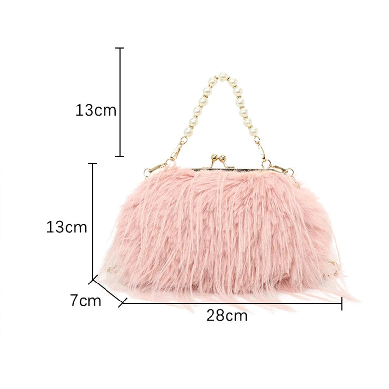 Lilou | Sac Crossbody Fausse Fourrure Poignée Perlée