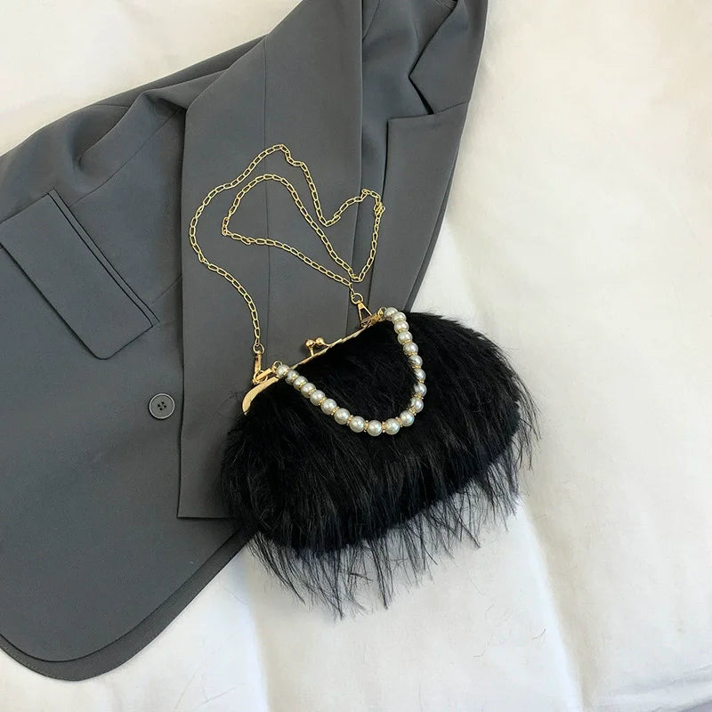 Lilou | Sac Crossbody Fausse Fourrure Poignée Perlée