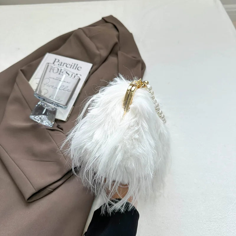 Lilou | Sac Crossbody Fausse Fourrure Poignée Perlée