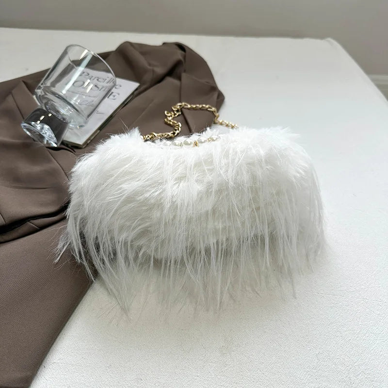 Lilou | Sac Crossbody Fausse Fourrure Poignée Perlée