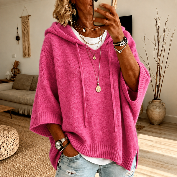 Chloé | Pull poncho à capuche – Rose