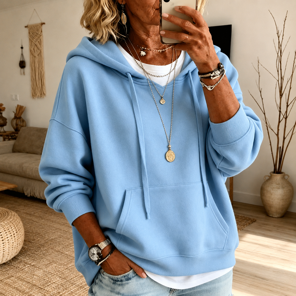 Inès | Sweat à capuche – Bleu ciel