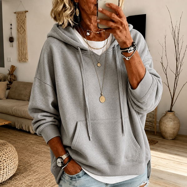 Élise | Pull ample à capuche – Gris clair