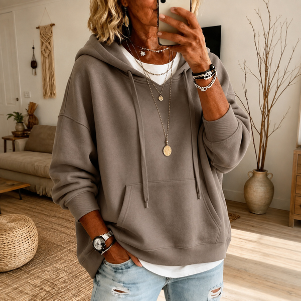 Ella | Pull ample à capuche – Taupe