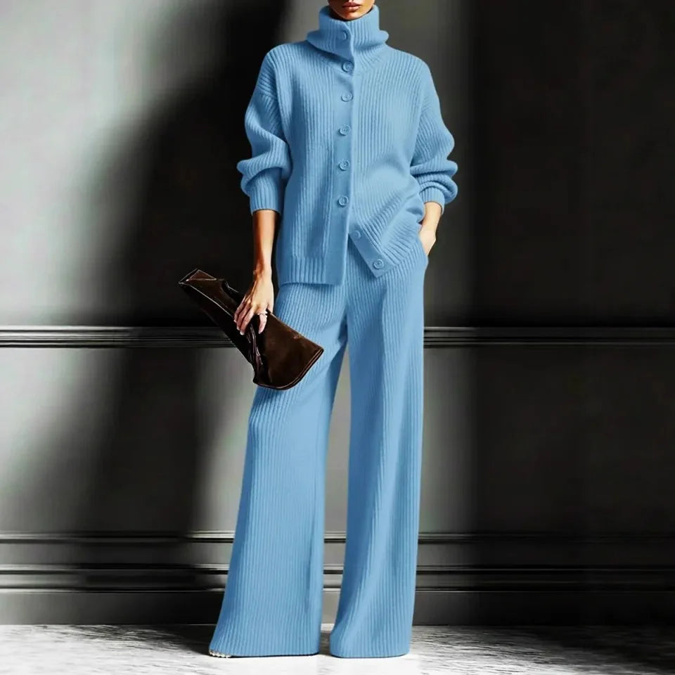 Ensemble 2 pièces en maille : pull col roulé + pantalon