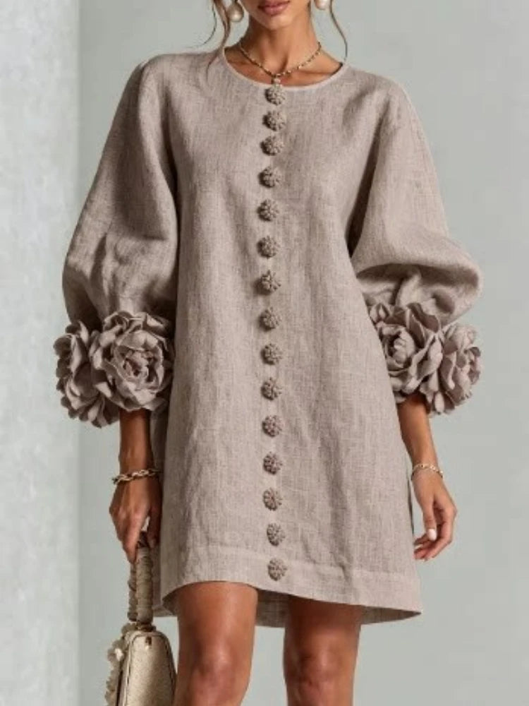 Flavie | Robe Courte à Fleurs 3D Manches Bouffantes