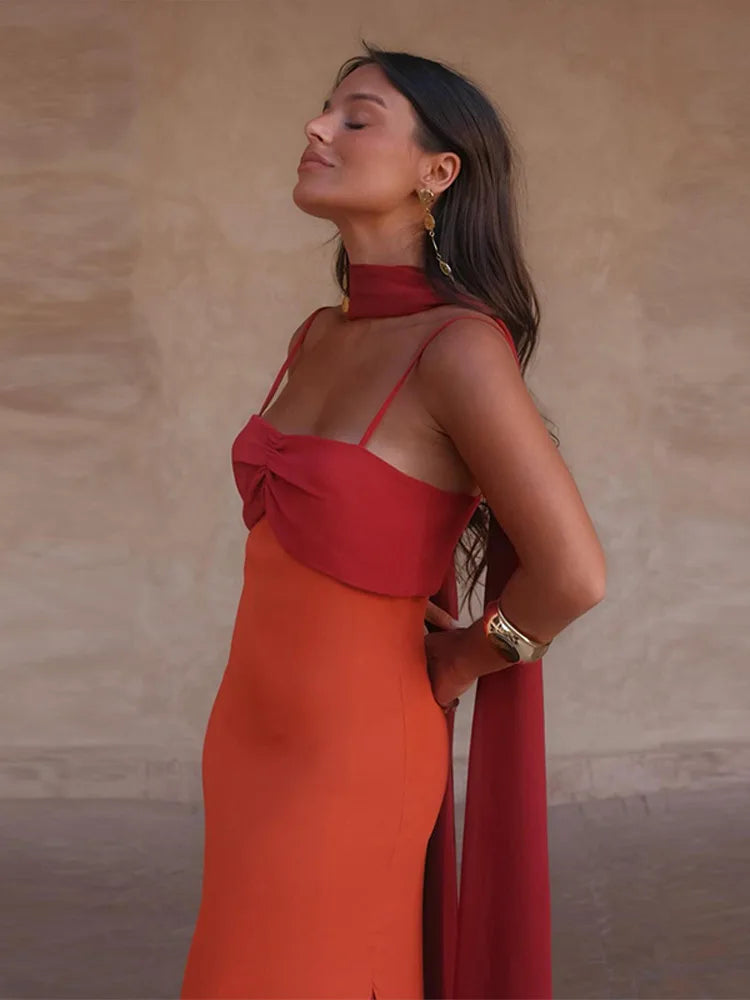 Fleur | Robe Longue Bicolore Fendue Bustier Torsadé