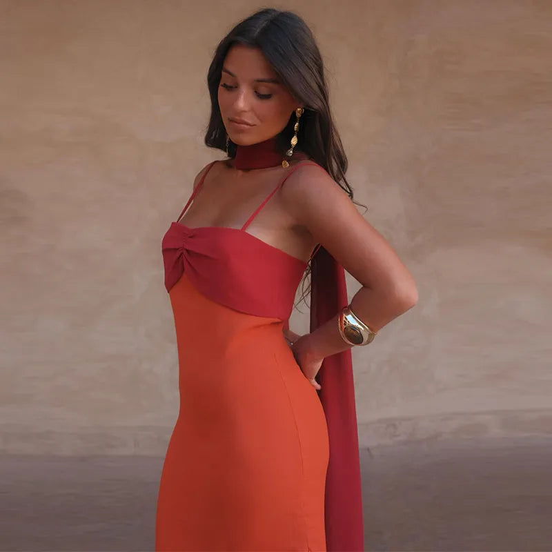 Fleur | Robe Longue Bicolore Fendue Bustier Torsadé