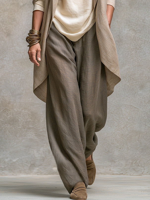 Constance | Ensemble trois pièces beige et gris, décontracté et élégant, avec superpositions et pantalon palazzo