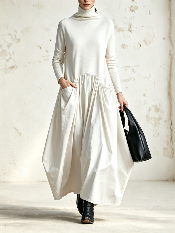 Odette | Robe maxi oversize à col montant — Blanc