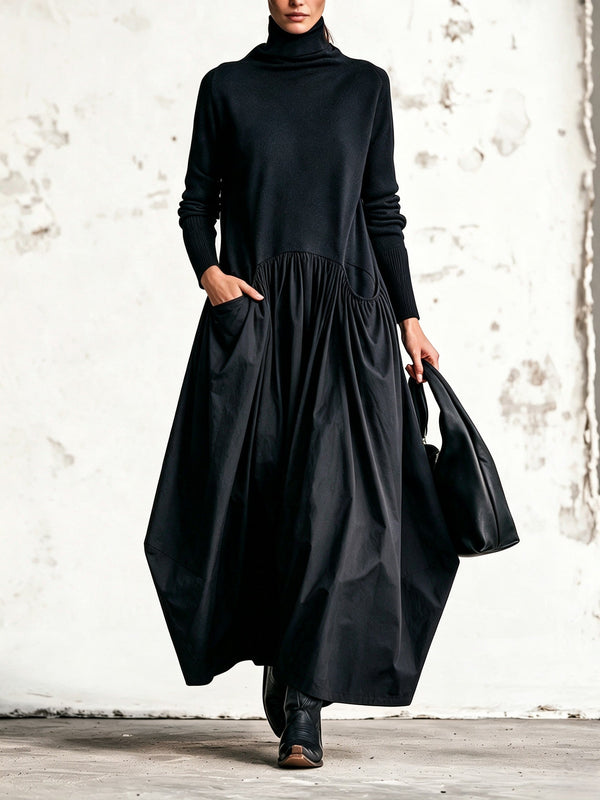 Odette | Robe maxi oversize à col montant — Noir