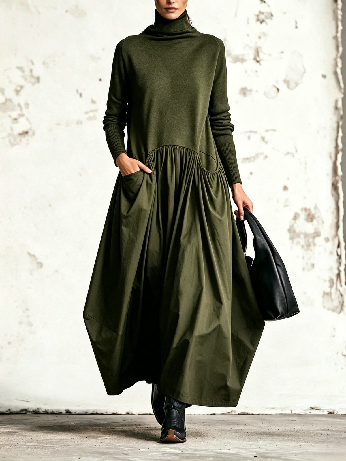 Odette | Robe maxi oversize à col montant — Vert