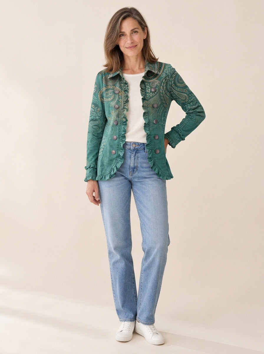 Jemara | Veste bohème à imprimé cachemire et volants