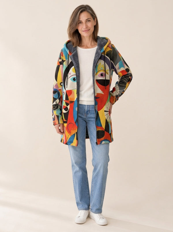 Estelle | Veste à capuche doublée Visages abstraits