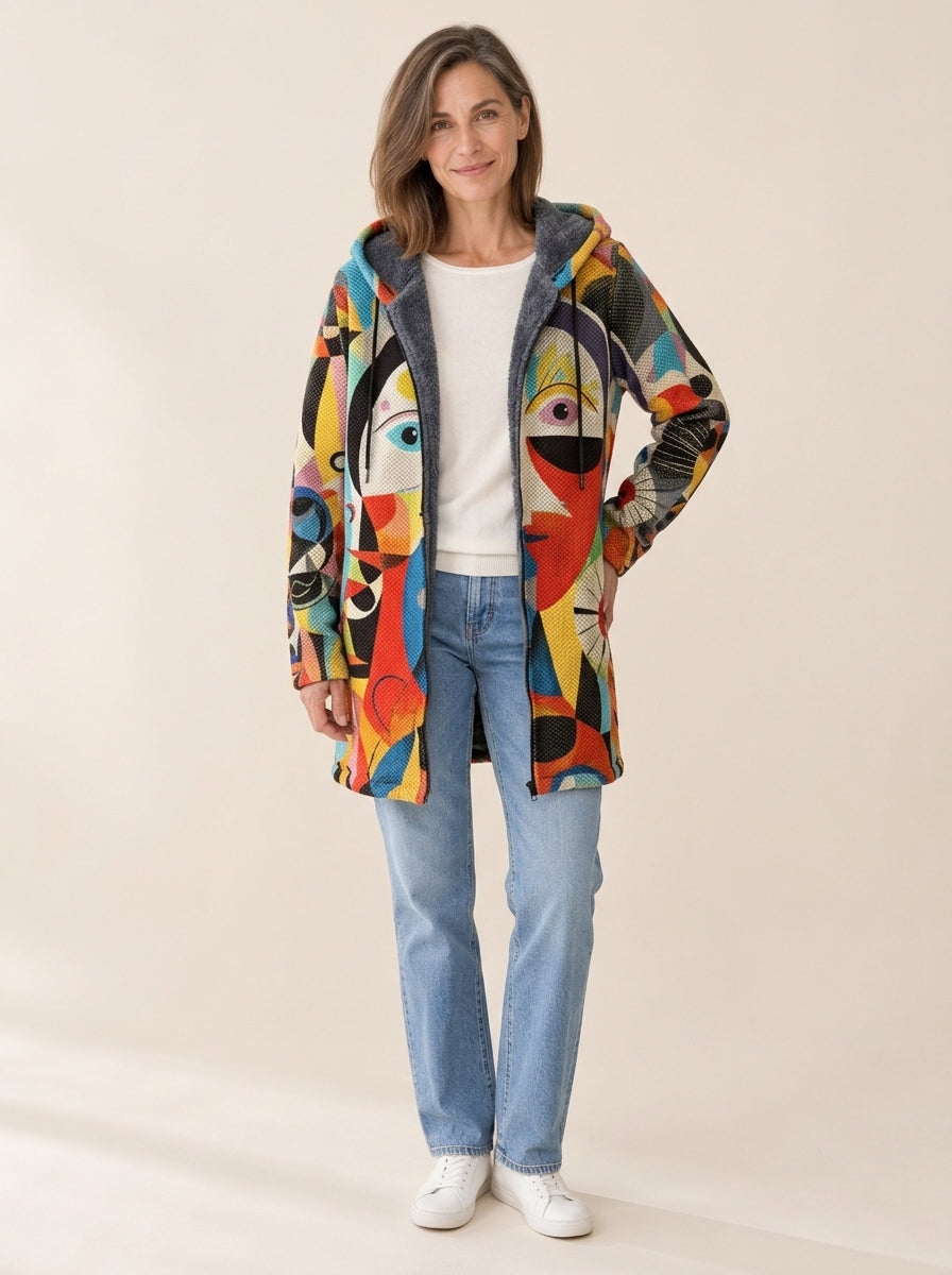 Estelle | Veste à capuche doublée Visages abstraits
