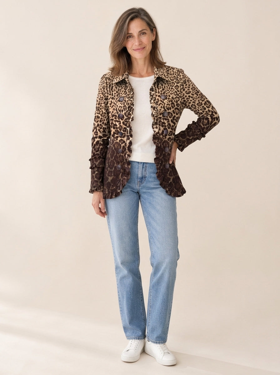 Navara | Veste à volants à imprimé léopard