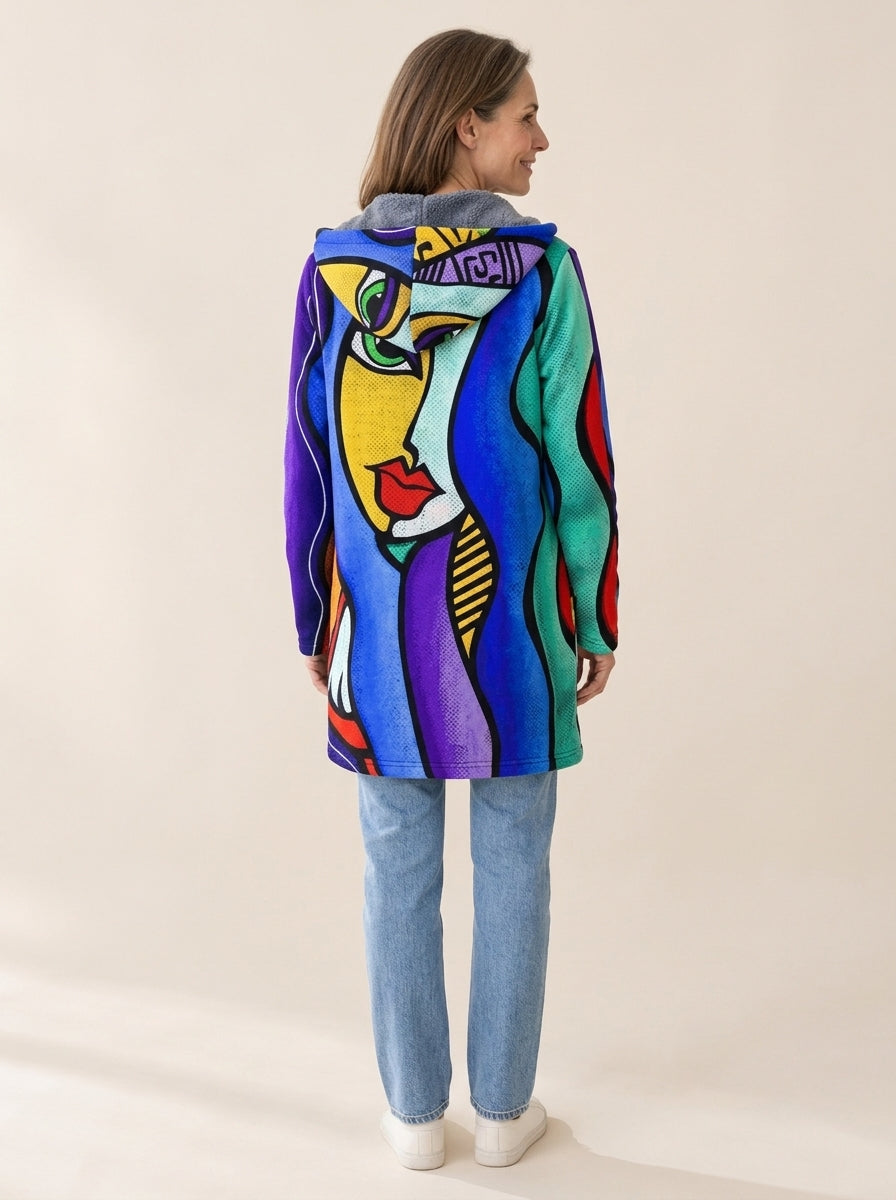 Joséphine | Veste à capuche doublée Portrait pop art bleu