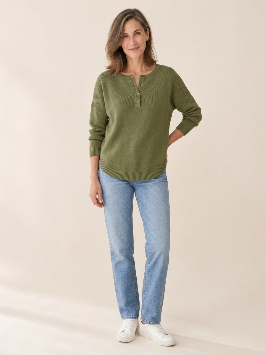 Helena | Pull en maille boutonné style Henley
