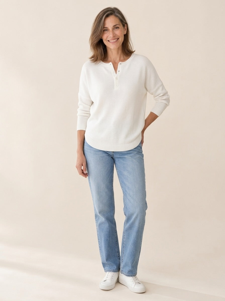 Helena | Pull en maille boutonné style Henley