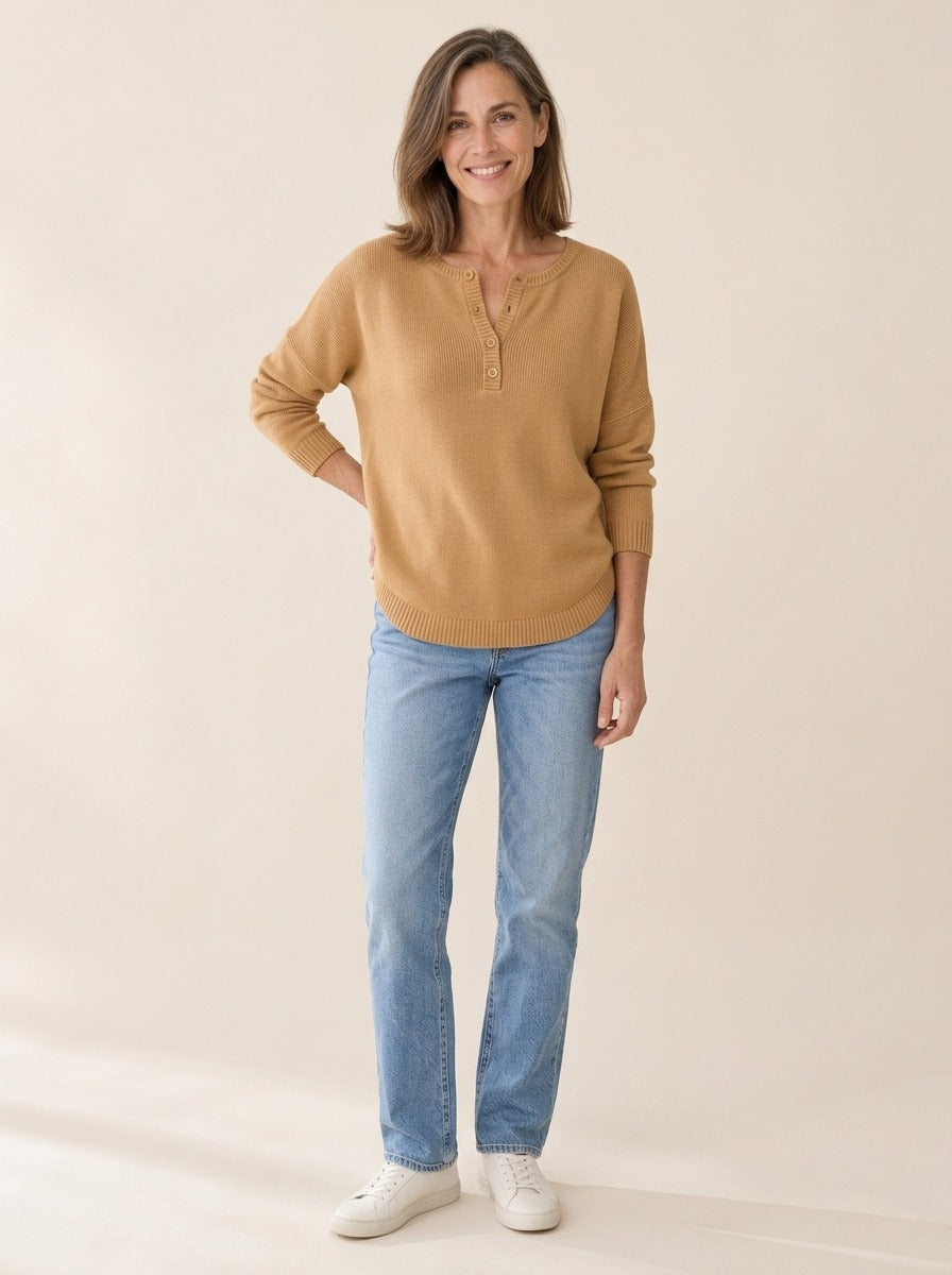 Helena | Pull en maille boutonné style Henley